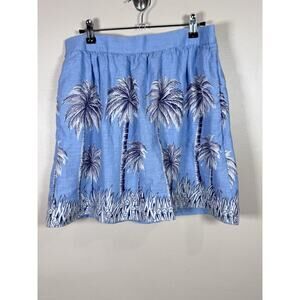 J. Crew Womens Skirt Linen Blue Palm Tree Print Preppy Beach Coastal 8